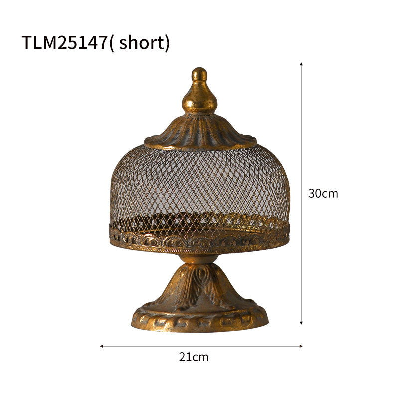 American-Style Vintage Wrought Iron Candle Cage Distressed Holder Home Decor