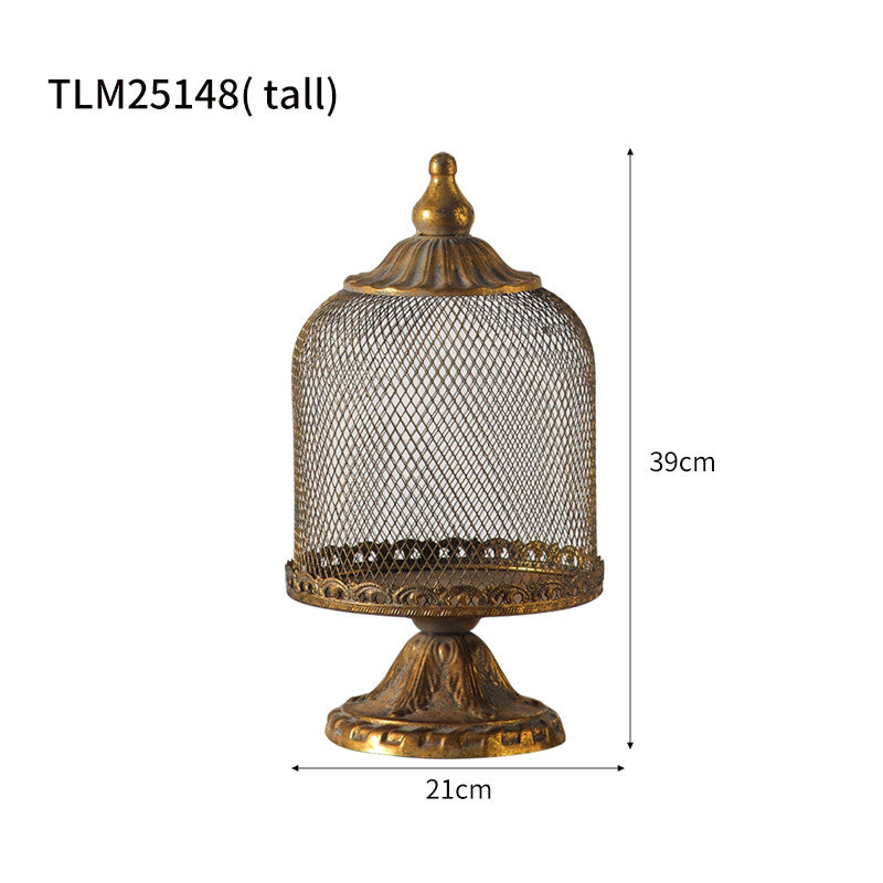 American-Style Vintage Wrought Iron Candle Cage Distressed Holder Home Decor