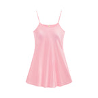Women Ice Silk Sling Nightgown with Chest Pad Cool Summer Pajamas