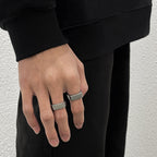 Simple and cool geometric titanium and steel finger ring