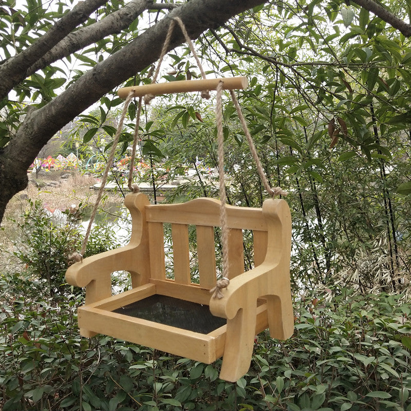 Outdoor Wooden Bird Feeder Automatic Hanging Pet Chair Feeder Balcony House Garden Bird Feeder