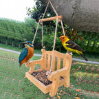 Outdoor Wooden Bird Feeder Automatic Hanging Pet Chair Feeder Balcony House Garden Bird Feeder