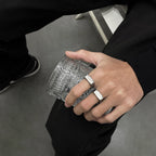 Simple and cool geometric titanium and steel finger ring
